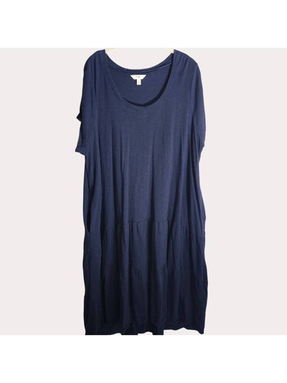 Terra & Sky Womens Navy Blue Tiered Maxi Dress 1X Short Sleeve Lightweight